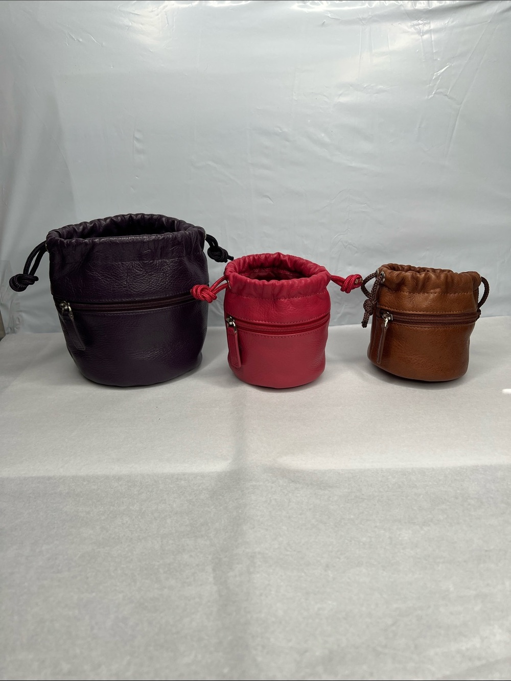 Kaehler Leather Set of 3 Multicolor Travel Cinch Bags